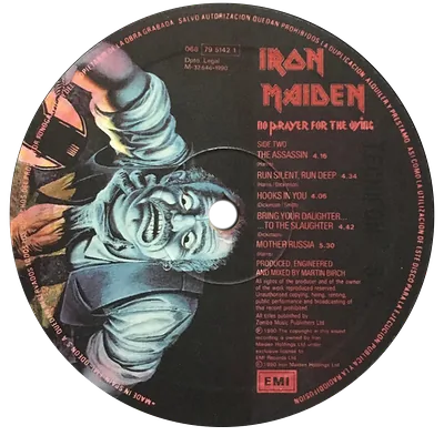 No Prayer for the Dying LP label - Spain — Iron Maiden Eddie artwork